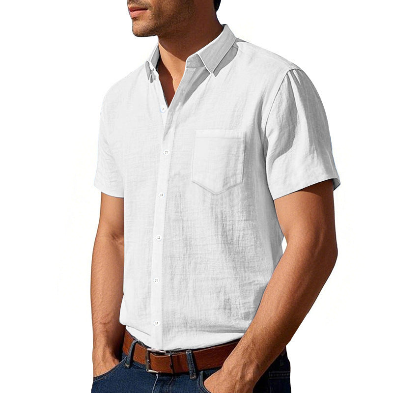 Solid Color Linen Shirt Short Sleeve Men
