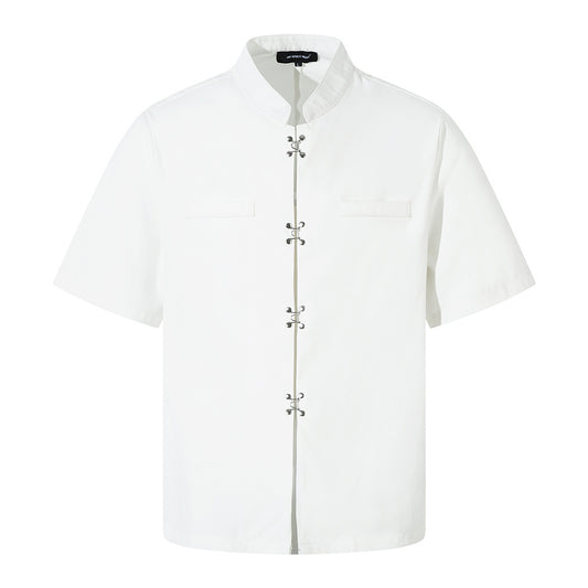 Fashion Stand Collar Short Sleeve Shirt Men