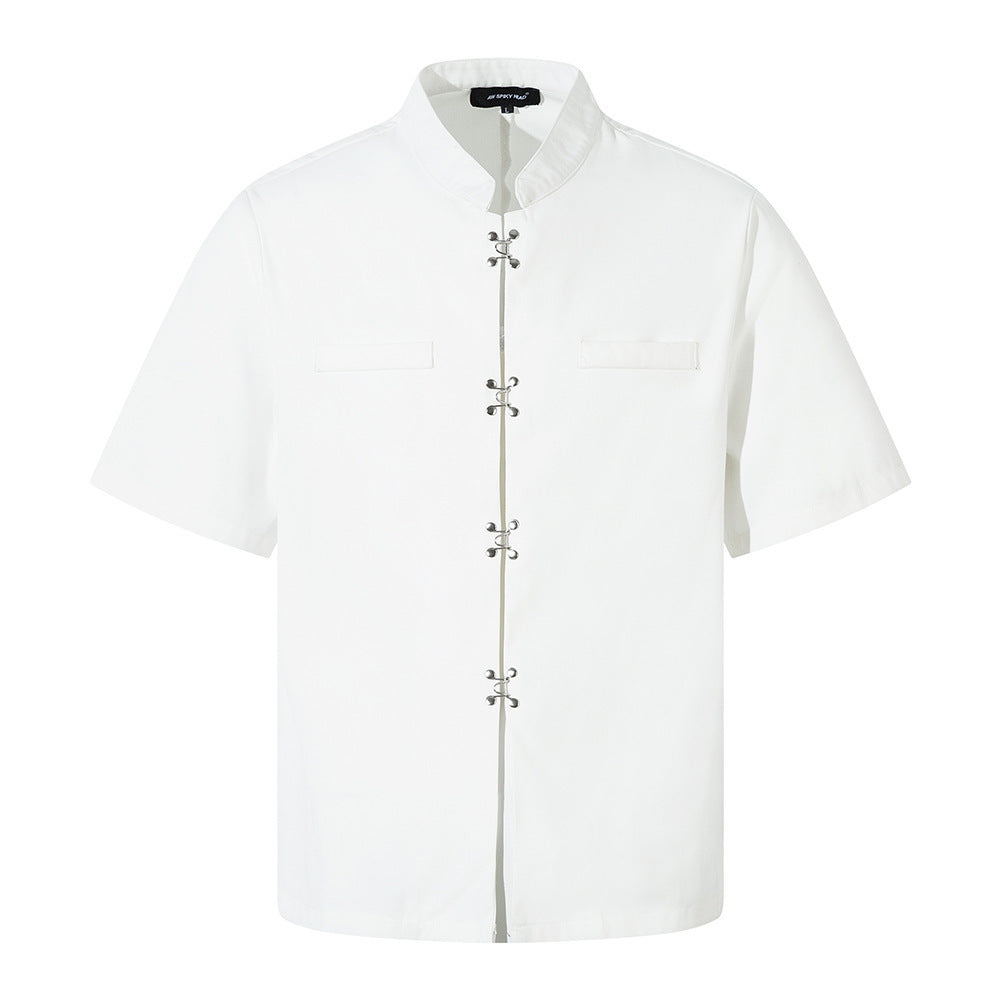 Fashion Stand Collar Short Sleeve Shirt Men