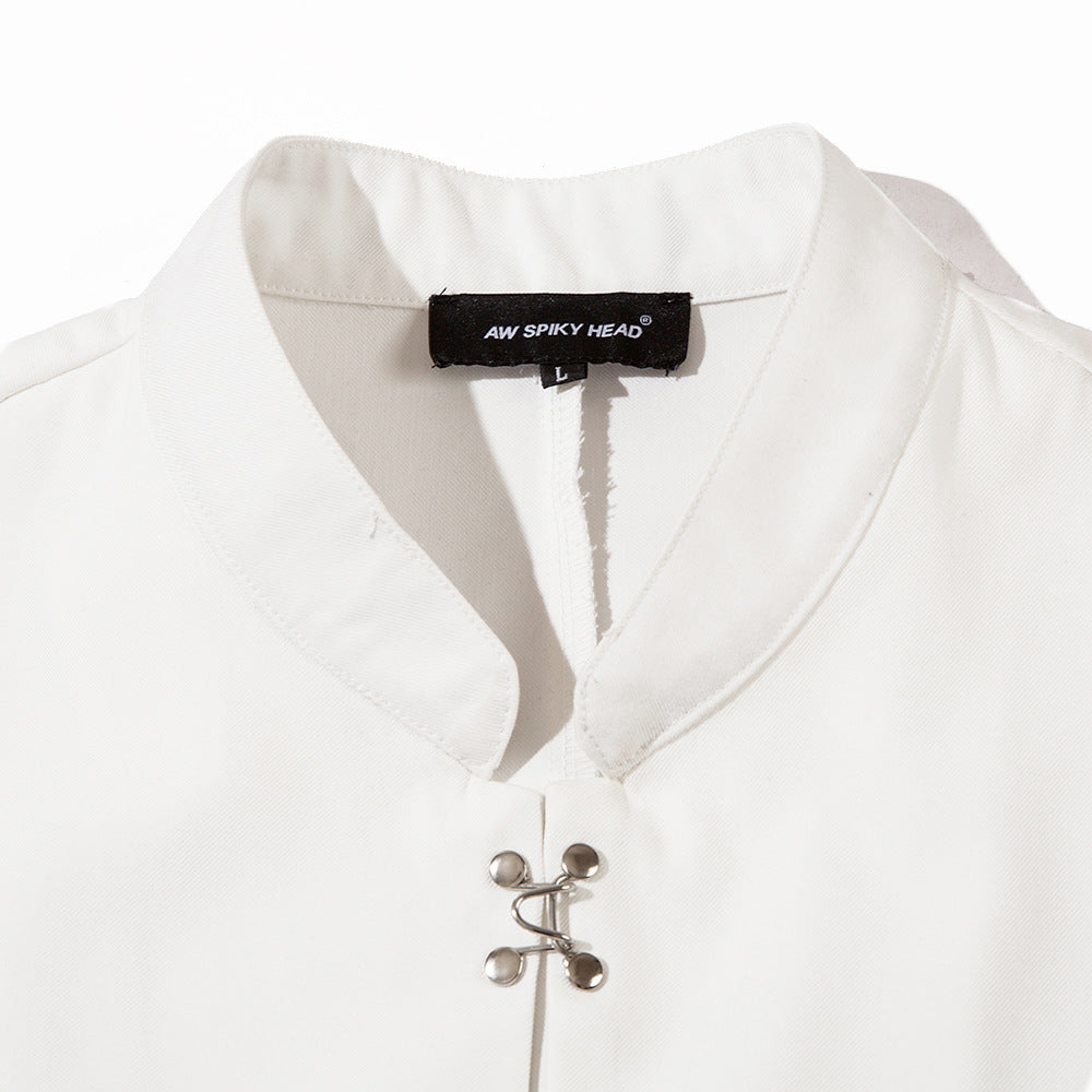 Fashion Stand Collar Short Sleeve Shirt Men