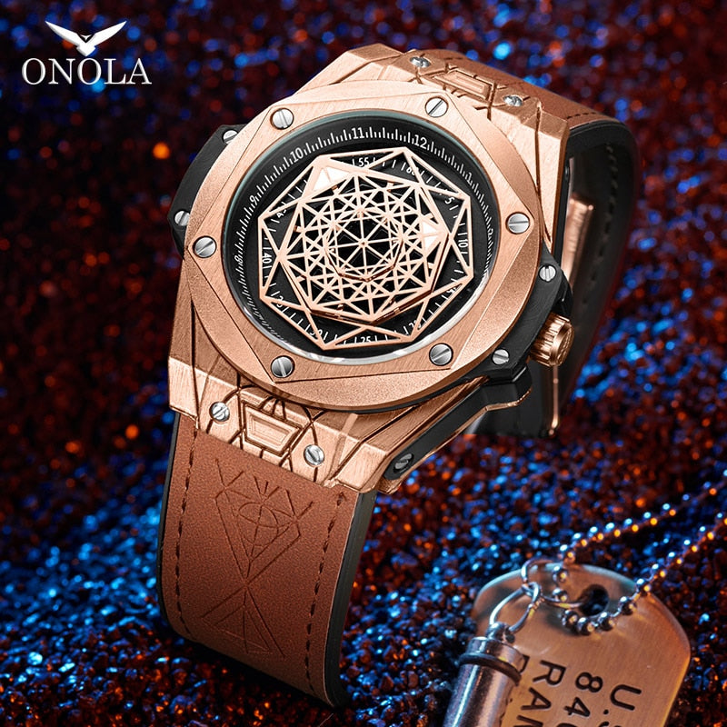 men watch Brand ONOLA Luxury fashion unique sport 2021 new leather quartz watch men relogio masculino Enfom Clothing