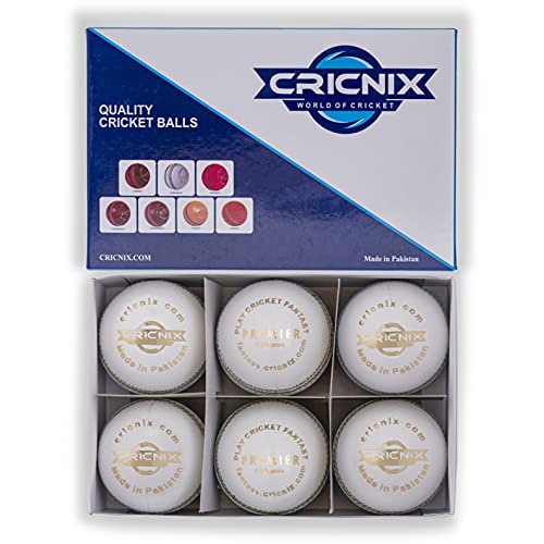 Cricnix Cricket Ball Premier White Leather 5.5oz (1-Pack) for Seniors Match Enfom Clothing