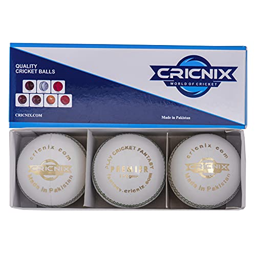 Cricnix Cricket Ball Premier White Leather 5.5oz (1-Pack) for Seniors Match Enfom Clothing