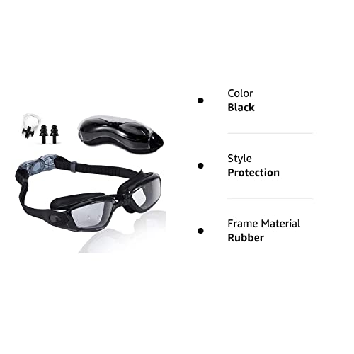 FUNDASTIC, Swim Goggles Swimming Goggles No Leaking Anti Fog UV Protection Triathlon with Nose Clips + Ear Plugs,Swim Goggles for Women Men Adult Youth (Black) Enfom Clothing