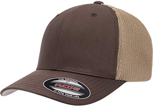 Flexfit unisex adult Trucker Mesh Fitted - 2-tone Cap, Brown/Khaki, One Size US Enfom Clothing