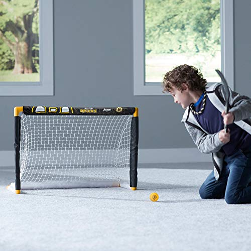 Franklin Sports Boston Bruins Mini Hockey Set - Knee Hockey Goal, Ball, & 2 Hockey Stick Combo Set - Mini Goal Net - NHL Official Hockey Set, 28" x 20" x 12" Enfom Clothing