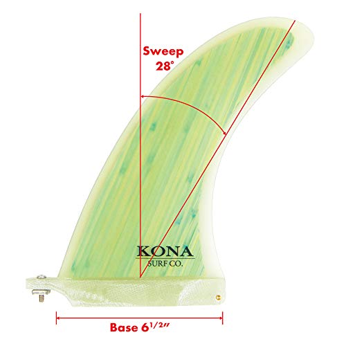 KONA SURF CO. Classic Single Center Fin for Longboard, Surfboard and Paddleboard in Green Bamboo Veneer sz:9in Enfom Clothing