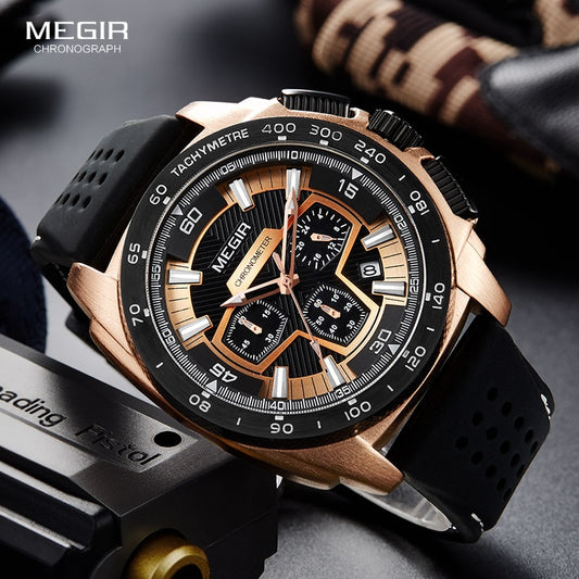 Megir Males Mens Chronograph Sport Watches with Quartz Movement Rubber Band Luminous Wristwatch for Man Boys 2056G-1N0 Enfom Clothing