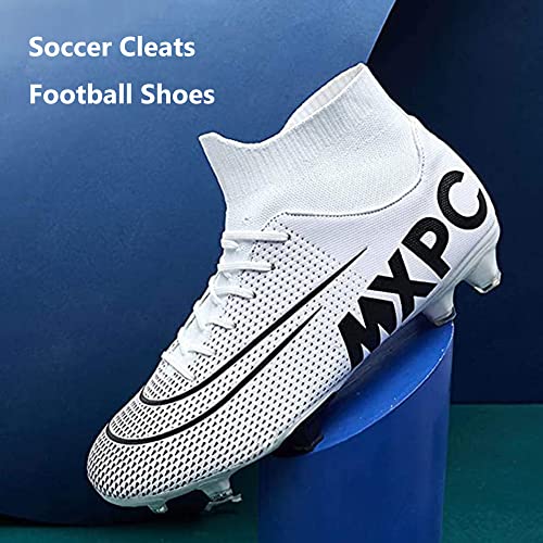 Men's Soccer Cleats Football Boots with High-Tops Non-Slip Spikes Firm Ground Turf Exercise Training Lacrosse Shoes White EU 44 US 9.5 Enfom Clothing