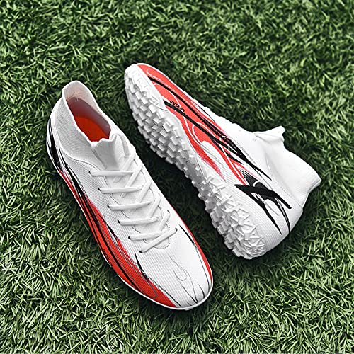 Men's Soccer Cleats Football Shoes Indoor TF Turf Sports Lacrosse Boots High-Tops Lace-Up Non-Slip Spikes Sneaker White EU 42 Enfom Clothing