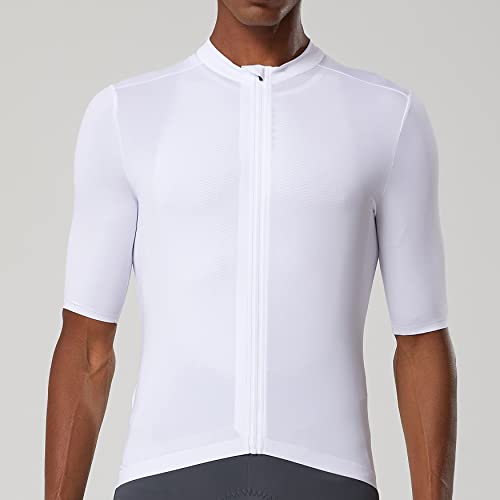 Pro Cycling Jersey Men Aero Bike Jersey Short Sleeve Road Bike Shirt Wicking Breathable Quick Dry 4 Pocket White Enfom Clothing