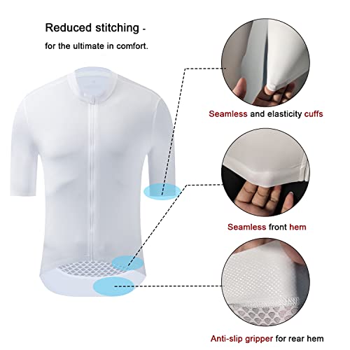 Pro Cycling Jersey Men Aero Bike Jersey Short Sleeve Road Bike Shirt Wicking Breathable Quick Dry 4 Pocket White Enfom Clothing