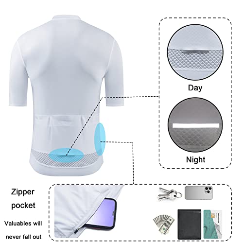 Pro Cycling Jersey Men Aero Bike Jersey Short Sleeve Road Bike Shirt Wicking Breathable Quick Dry 4 Pocket White Enfom Clothing