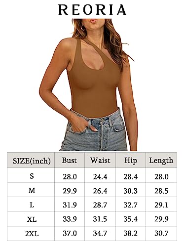 REORIA Women's Summer Sexy One Shoulder Cutout Front Sleeveless One Piece Tank Tops Backless Thong Bodysuits Leotards for Going Out Black Medium Enfom Clothing