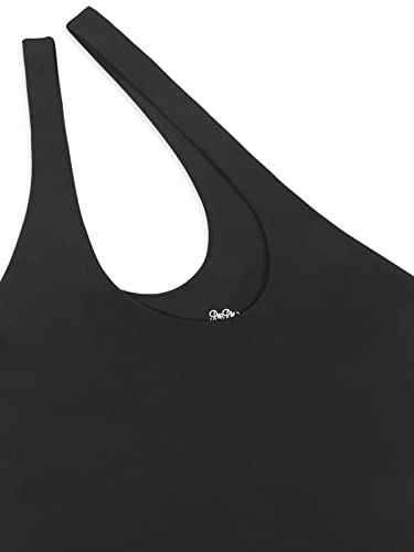 REORIA Women's Summer Sexy One Shoulder Cutout Front Sleeveless One Piece Tank Tops Backless Thong Bodysuits Leotards for Going Out Black Medium Enfom Clothing