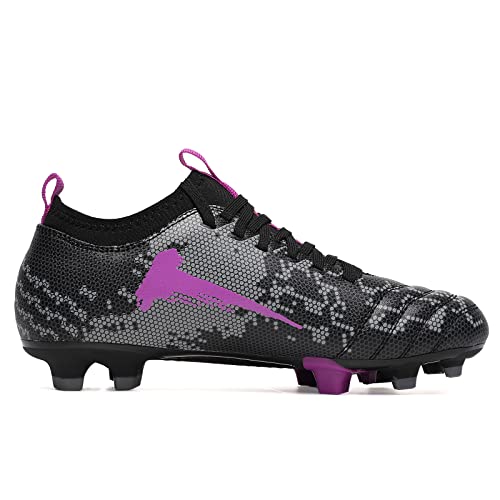 TOPSFEBA Soccer Cleats Mens Womens FG Football Boots Youth Training Shoes Outdoor (Black Purple, Numeric_41) Enfom Clothing