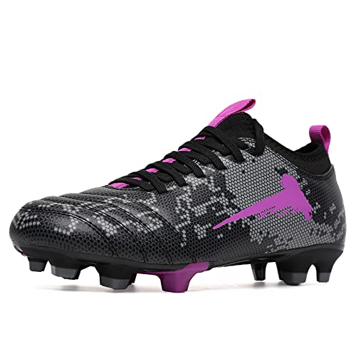 TOPSFEBA Soccer Cleats Mens Womens FG Football Boots Youth Training Shoes Outdoor (Black Purple, Numeric_41) Enfom Clothing