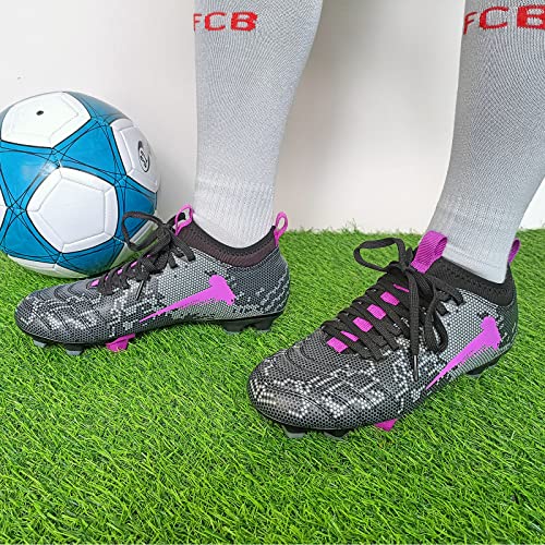 TOPSFEBA Soccer Cleats Mens Womens FG Football Boots Youth Training Shoes Outdoor (Black Purple, Numeric_41) Enfom Clothing