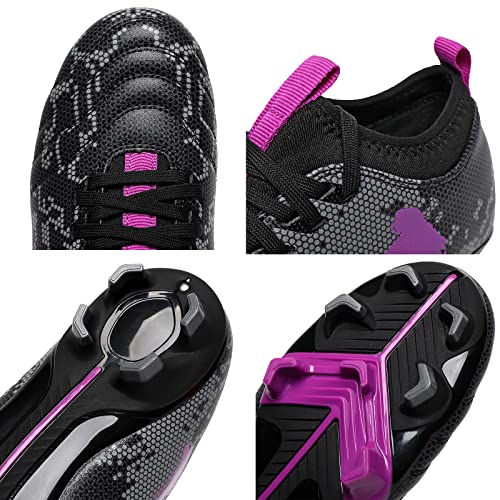 TOPSFEBA Soccer Cleats Mens Womens FG Football Boots Youth Training Shoes Outdoor (Black Purple, Numeric_41) Enfom Clothing