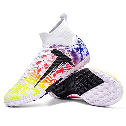 Turf Soccer Shoes Mens Womens Indoor Soccer Cleats FG Football Cleats Big Kids Boys Girls Youth TF Training Football Boots (TF Multicolour, Numeric_38) Enfom Clothing