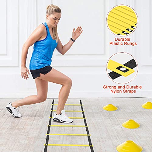 X-UMEUS Agility Ladder Speed Training Equipment Set - Includes 20ft Agility Ladder, Resistance Parachute, 4 Agility Hurdles, 12 Disc Cones for Training Football Soccer Basketball Athletes Enfom Clothing