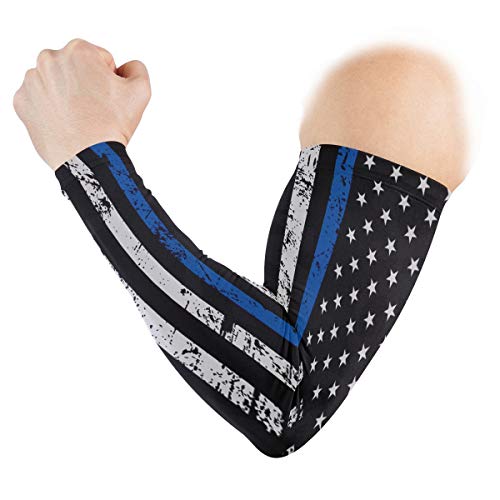 Y-RED-AA Thin Blue Line Flag Police USA Cooling Arm Sleeves Cover Uv Sun Protection for Men Women Running Golf Cycling Arm Warmer Sleeves 1 Pair Enfom Clothing