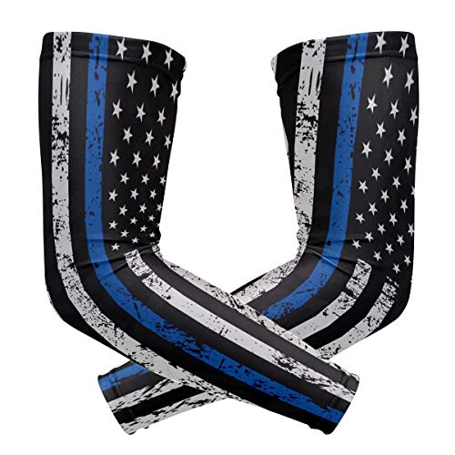 Y-RED-AA Thin Blue Line Flag Police USA Cooling Arm Sleeves Cover Uv Sun Protection for Men Women Running Golf Cycling Arm Warmer Sleeves 1 Pair Enfom Clothing