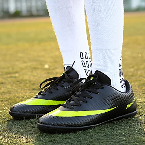 luluboy Men's Athletic Soccer Shoes Football Cleats Spikes Lace-Up Indoor TF Turf Rugby Boots Black EU 43 US 9.5 Enfom Clothing