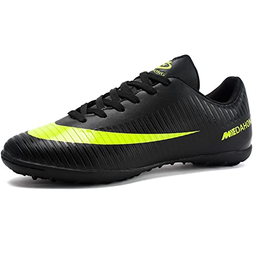 luluboy Men's Athletic Soccer Shoes Football Cleats Spikes Lace-Up Indoor TF Turf Rugby Boots Black EU 43 US 9.5 Enfom Clothing