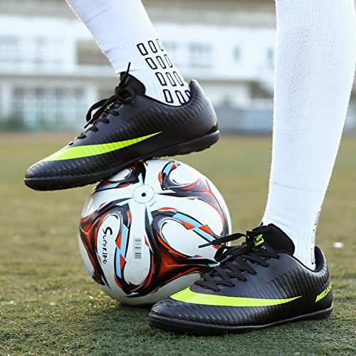 luluboy Men's Athletic Soccer Shoes Football Cleats Spikes Lace-Up Indoor TF Turf Rugby Boots Black EU 43 US 9.5 Enfom Clothing