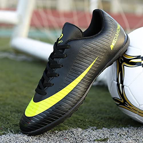 luluboy Men's Athletic Soccer Shoes Football Cleats Spikes Lace-Up Indoor TF Turf Rugby Boots Black EU 43 US 9.5 Enfom Clothing