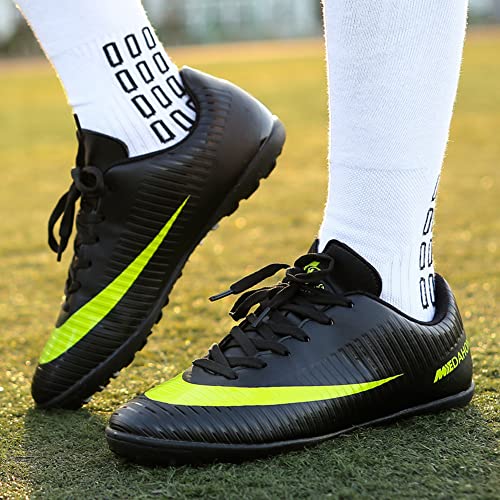 luluboy Men's Athletic Soccer Shoes Football Cleats Spikes Lace-Up Indoor TF Turf Rugby Boots Black EU 43 US 9.5 Enfom Clothing